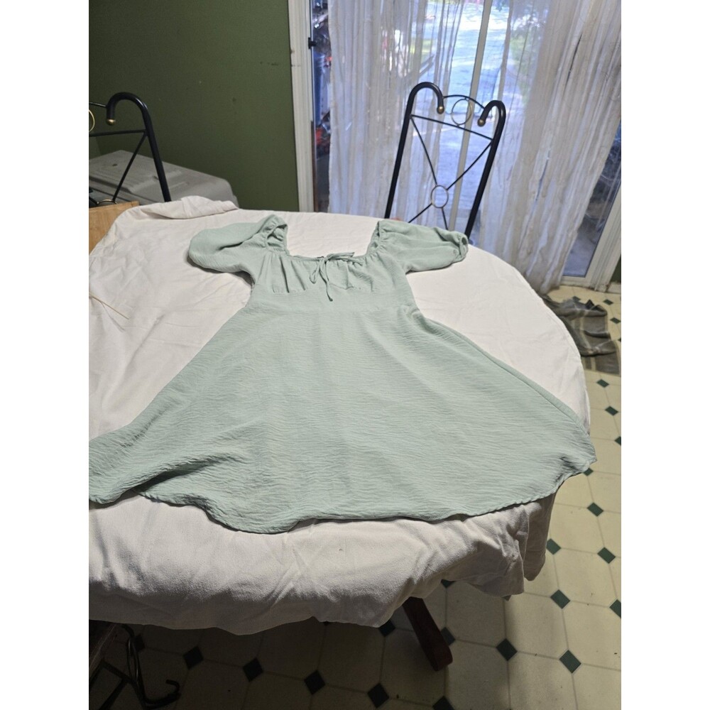 DRESS Streetwear Society L.  Dress Casual Short Puff Sleeve Mint Green - Picture 11 of 16